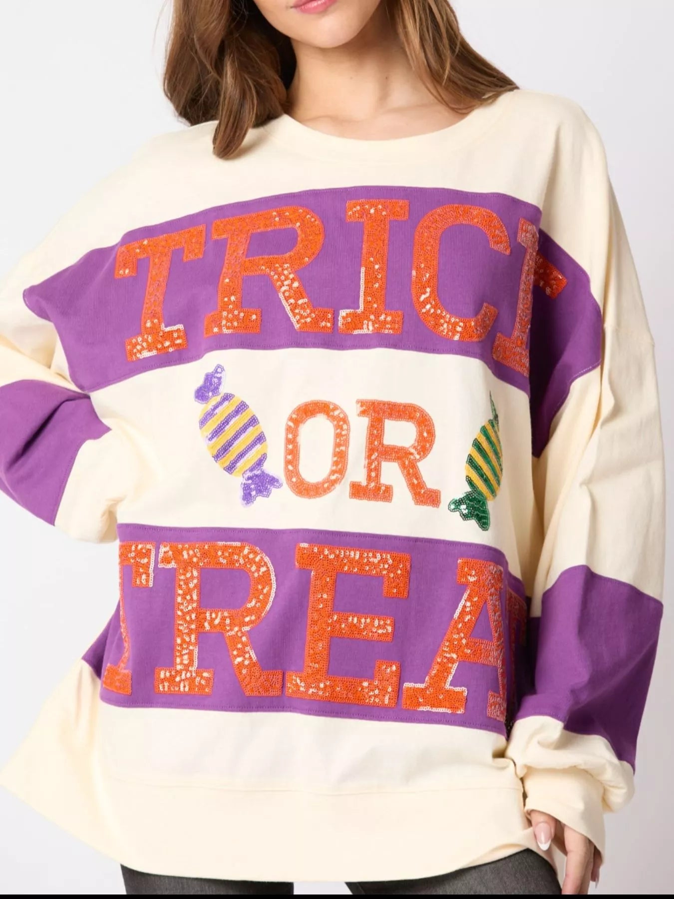Halloween Trick Or Treat Sequin Sweatshirt OutfitFlow