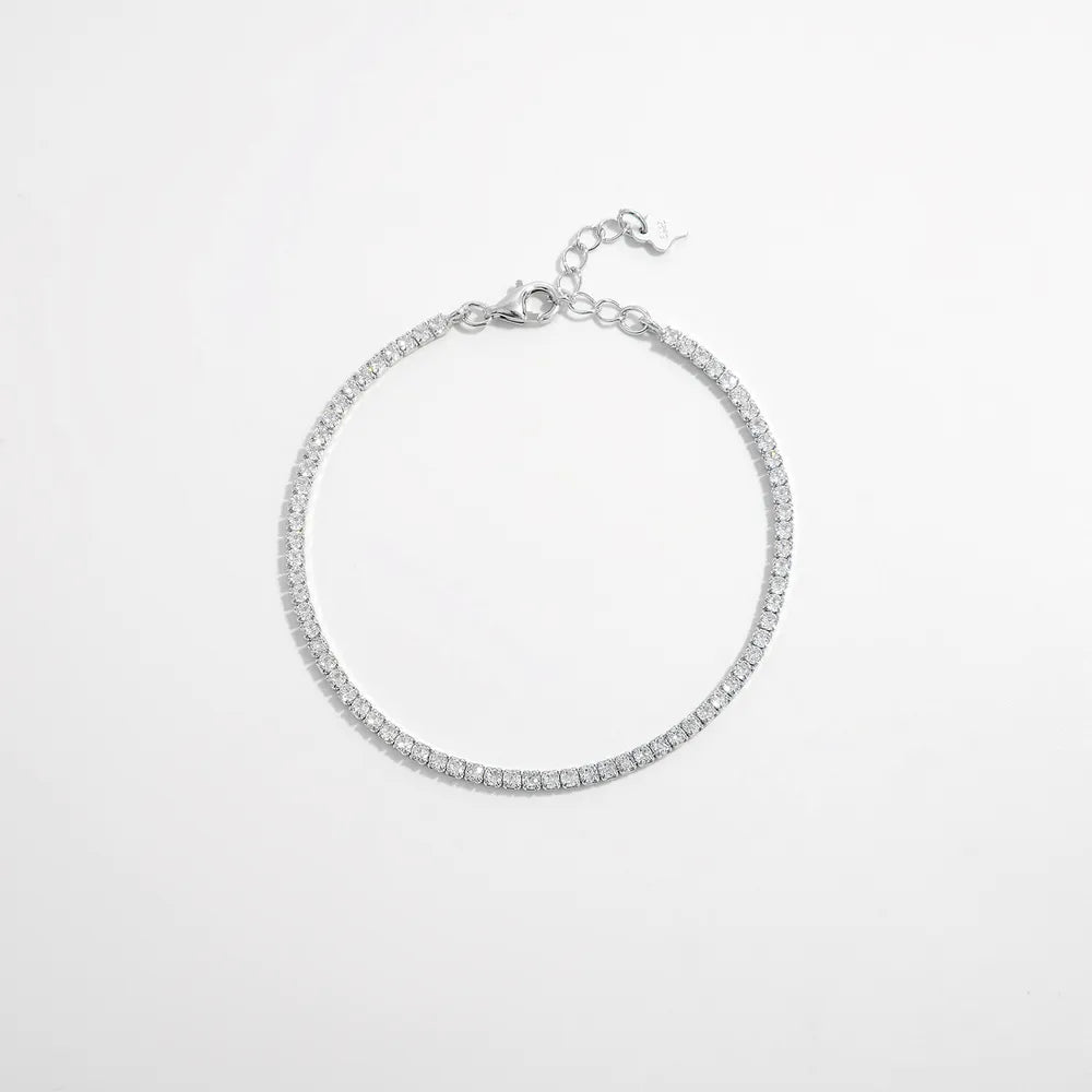 925 Sterling Silver Inlaid Zircon Bracelet Silver One Size OutfitFlow