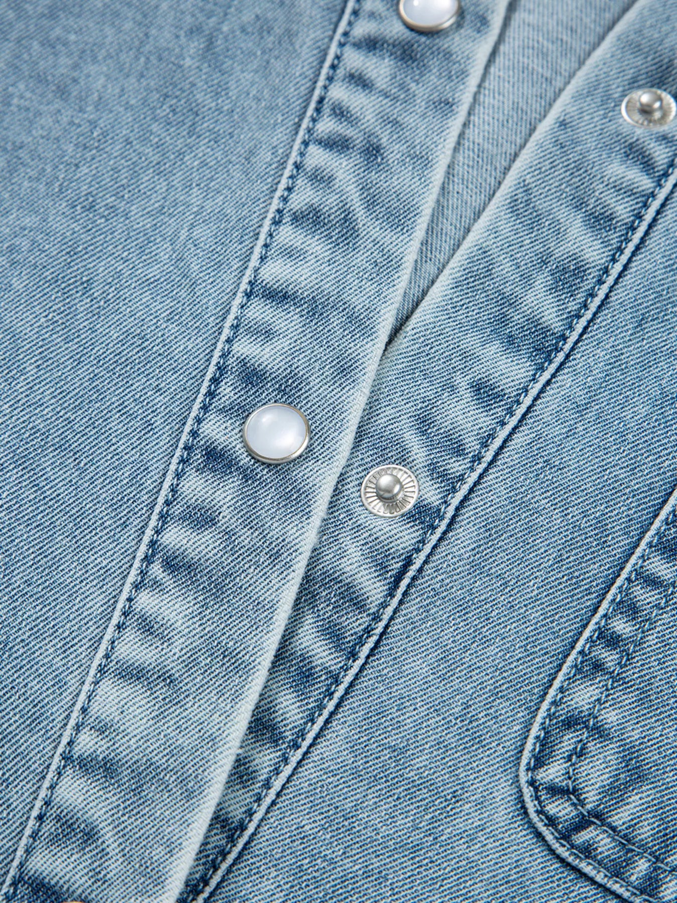 Smocked Cuffs Flared Denim Shirt Mini Dress Trendsi