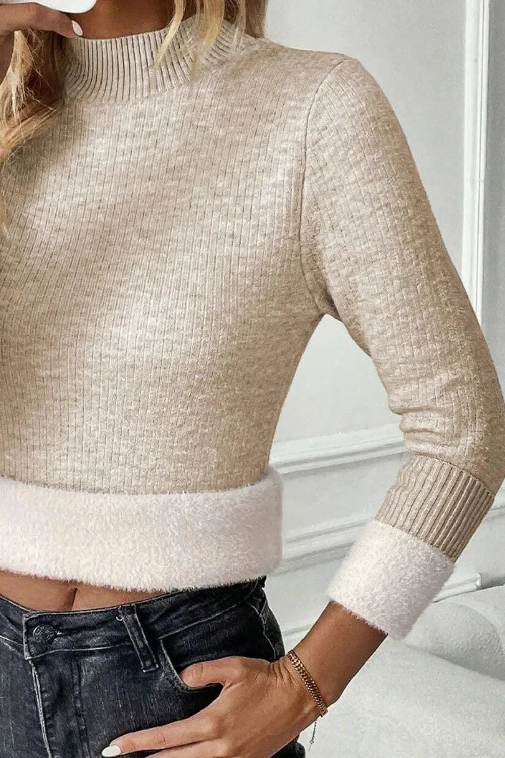 Mock Neck Long Sleeve Sweater OutfitFlow
