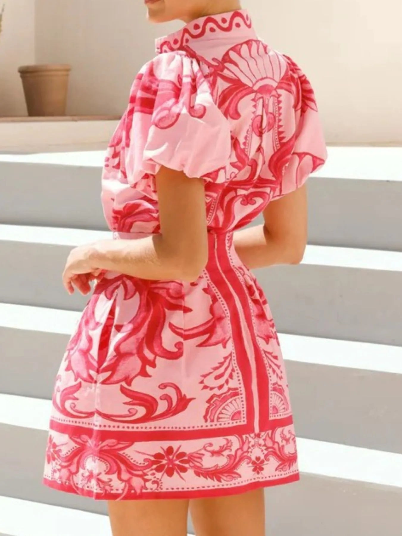 Puff Sleeve Printed Top and Zip Back Skirt Set OutfitFlow
