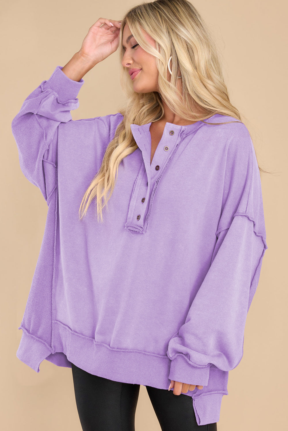 Outfit Flow - Exposed Seam Long Sleeve Sweatshirt