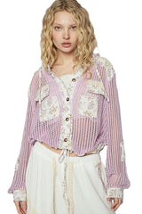 POL Vintage Washed Crochet Hoodie Jacket With Patchwork OutfitFlow