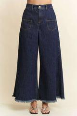 Davi & Dani Patch Pocket Wide Leg Culotte Jeans OutfitFlow