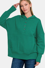 Outfit Flow - Zenana Half Snap Long Sleeve Hoodie with Kangaroo Pocket