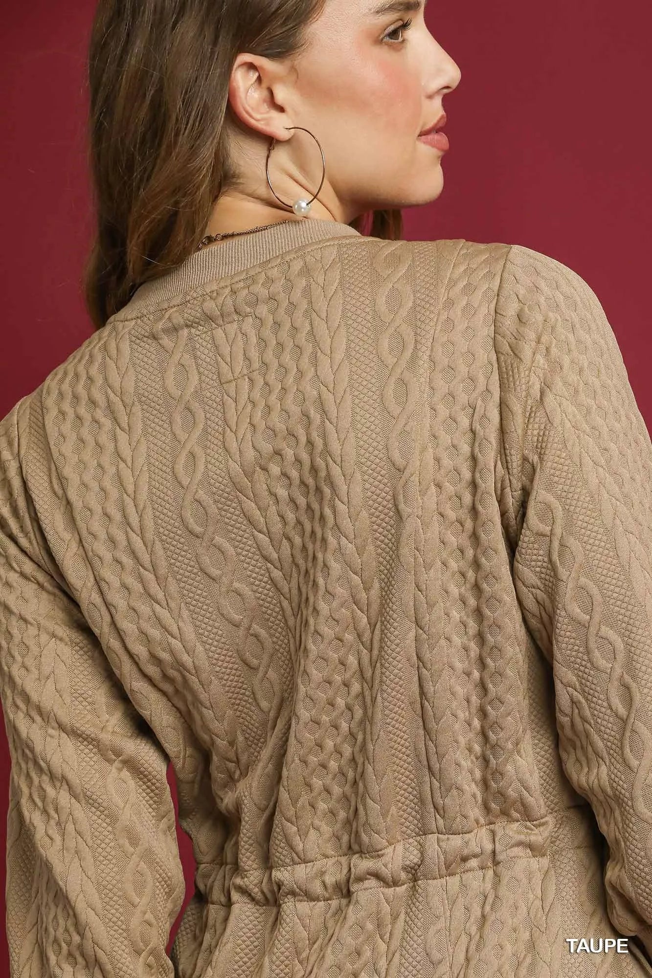 Umgee Drawstring Cable Knit Mini Dress with Pockets OutfitFlow