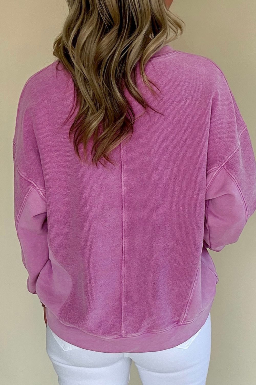 Notched Drop Shoulder Long Sleeve Sweatshirt OutfitFlow