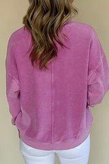 Notched Drop Shoulder Long Sleeve Sweatshirt OutfitFlow