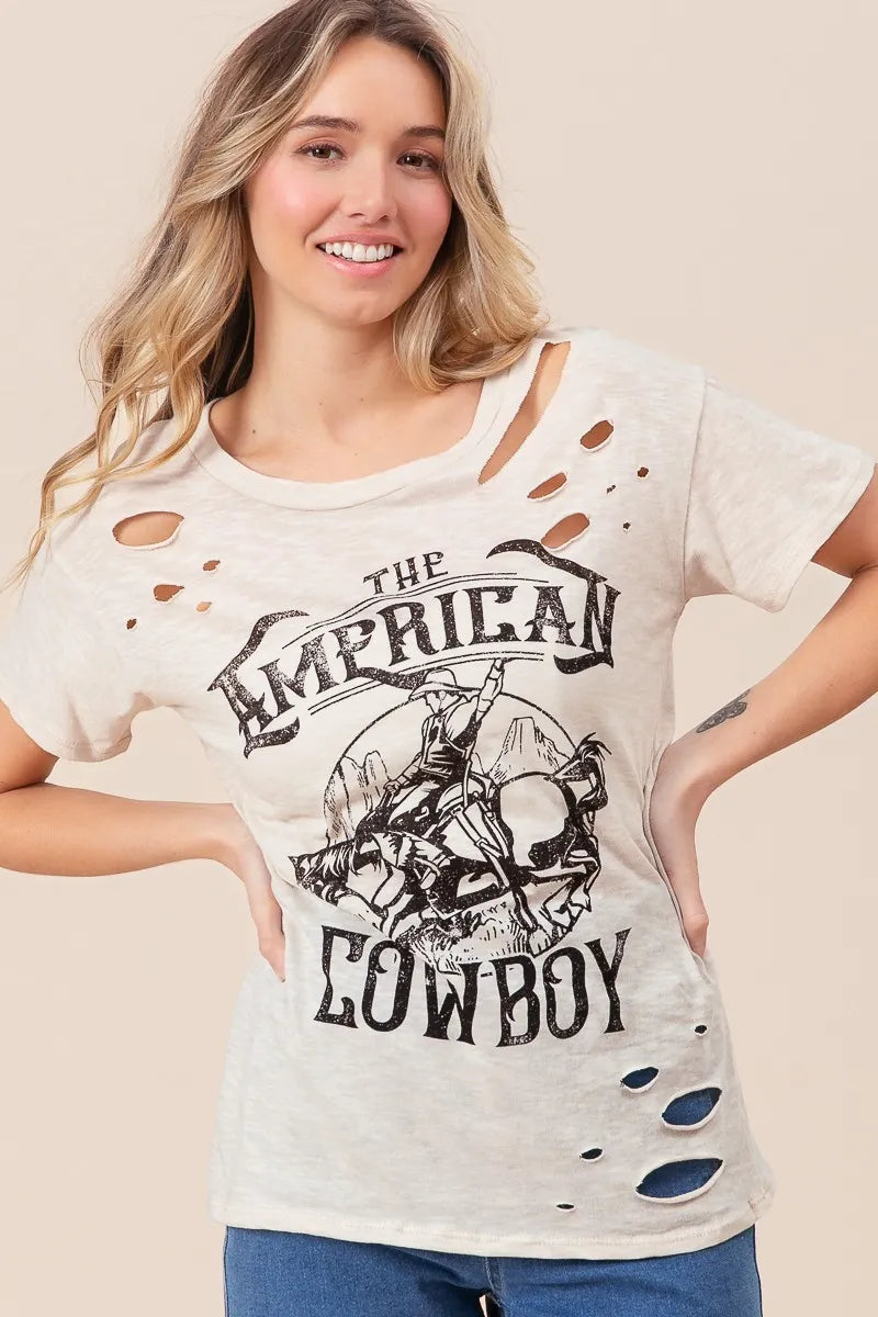 BiBi Cotton Slub Laser Top American Cow Boy Graphic OutfitFlow