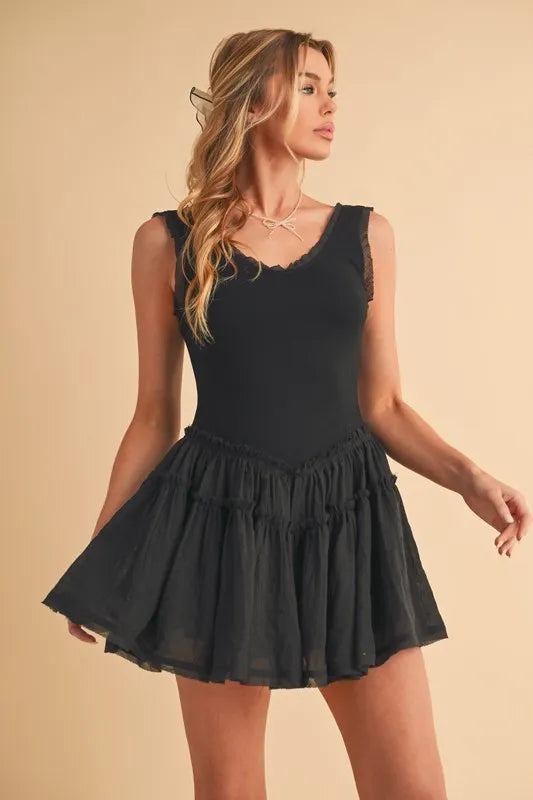 Aemi+Co Frill Sleeveless Drop Waist Mini Dress OutfitFlow
