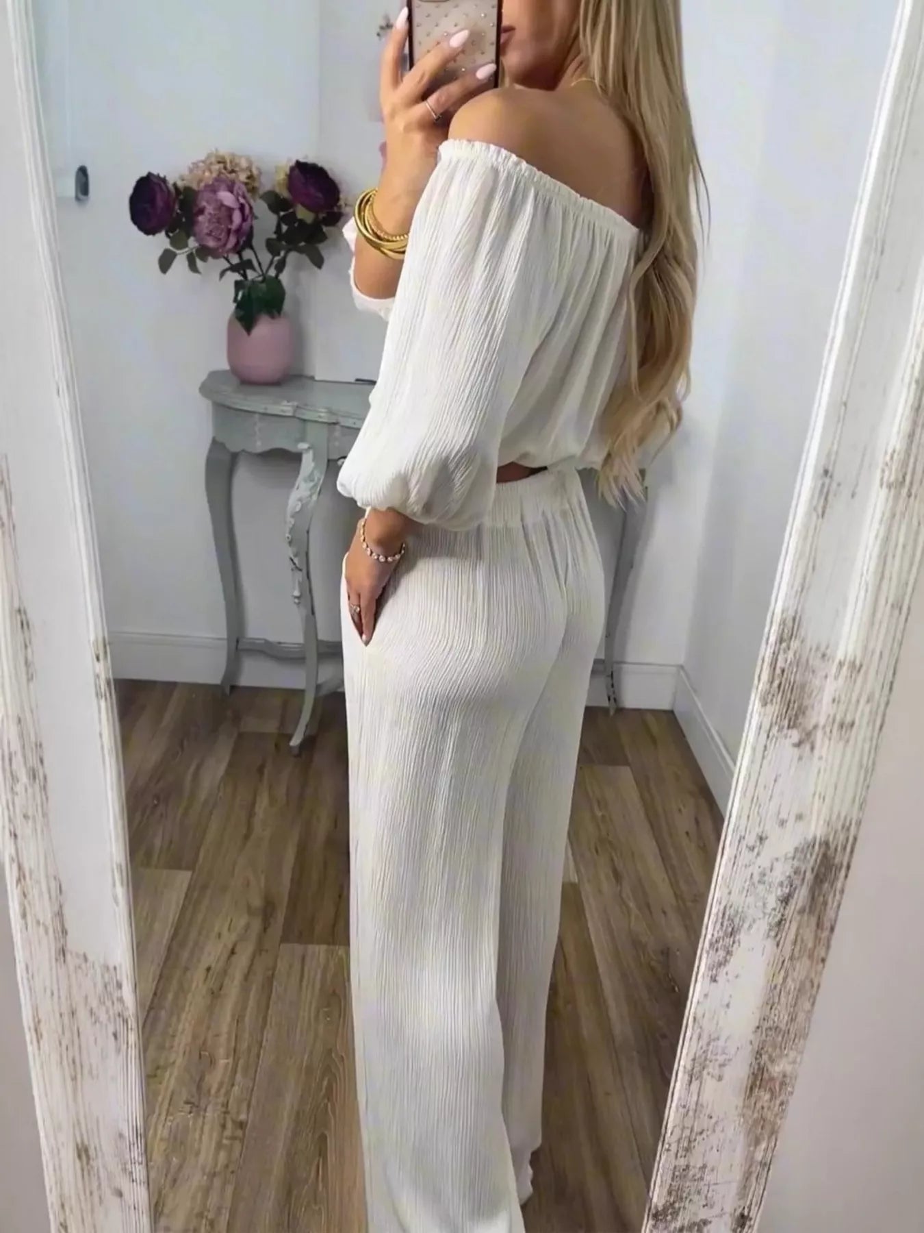 Full Size Off-Shoulder Top and Pants Set Plus Size OutfitFlow