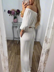 Full Size Off-Shoulder Top and Pants Set Plus Size OutfitFlow