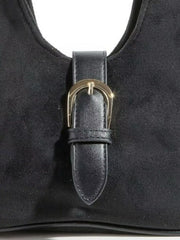 Fame Buckle Accent Faux Suede Hand Bag OutfitFlow