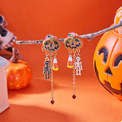 Halloween Pumpkin Drop Chain Earrings OutfitFlow