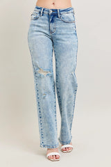 Judy Blue Full Size Hw Mineral Wash Destroy 90's Straight Jeans Plus Size OutfitFlow