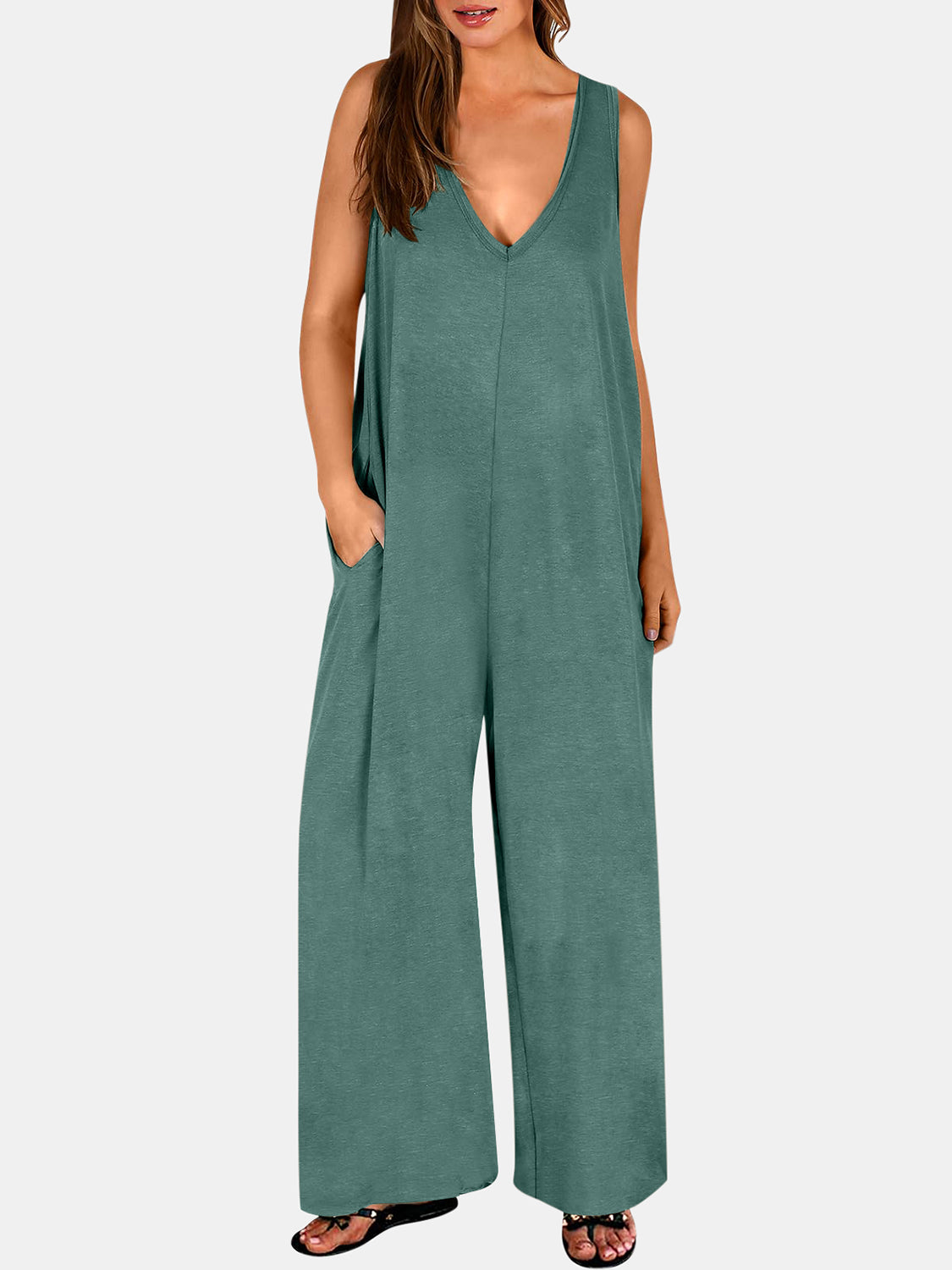 Outfit Flow - Full Size V-Neck Wide Strap Jumpsuit