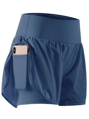 Pocketed High Waist Active Shorts Dusty Blue OutfitFlow