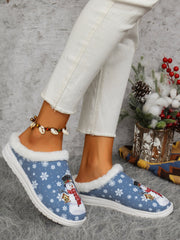 Outfit Flow - Snowman Print Flat Slippers with Faux Fur