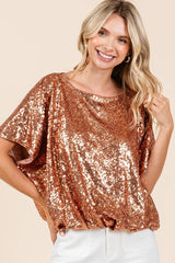Mittoshop Sequin Short Sleeve Elastic Band Hem Top OutfitFlow