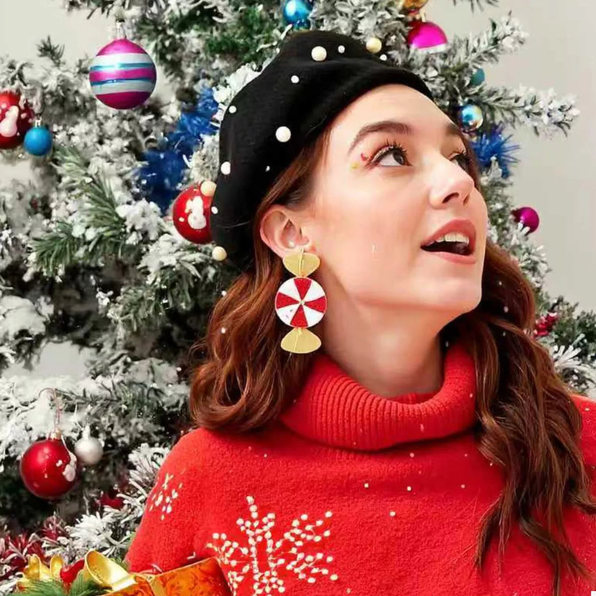 Christmas Candy Drop Earrings Gold onesize OutfitFlow