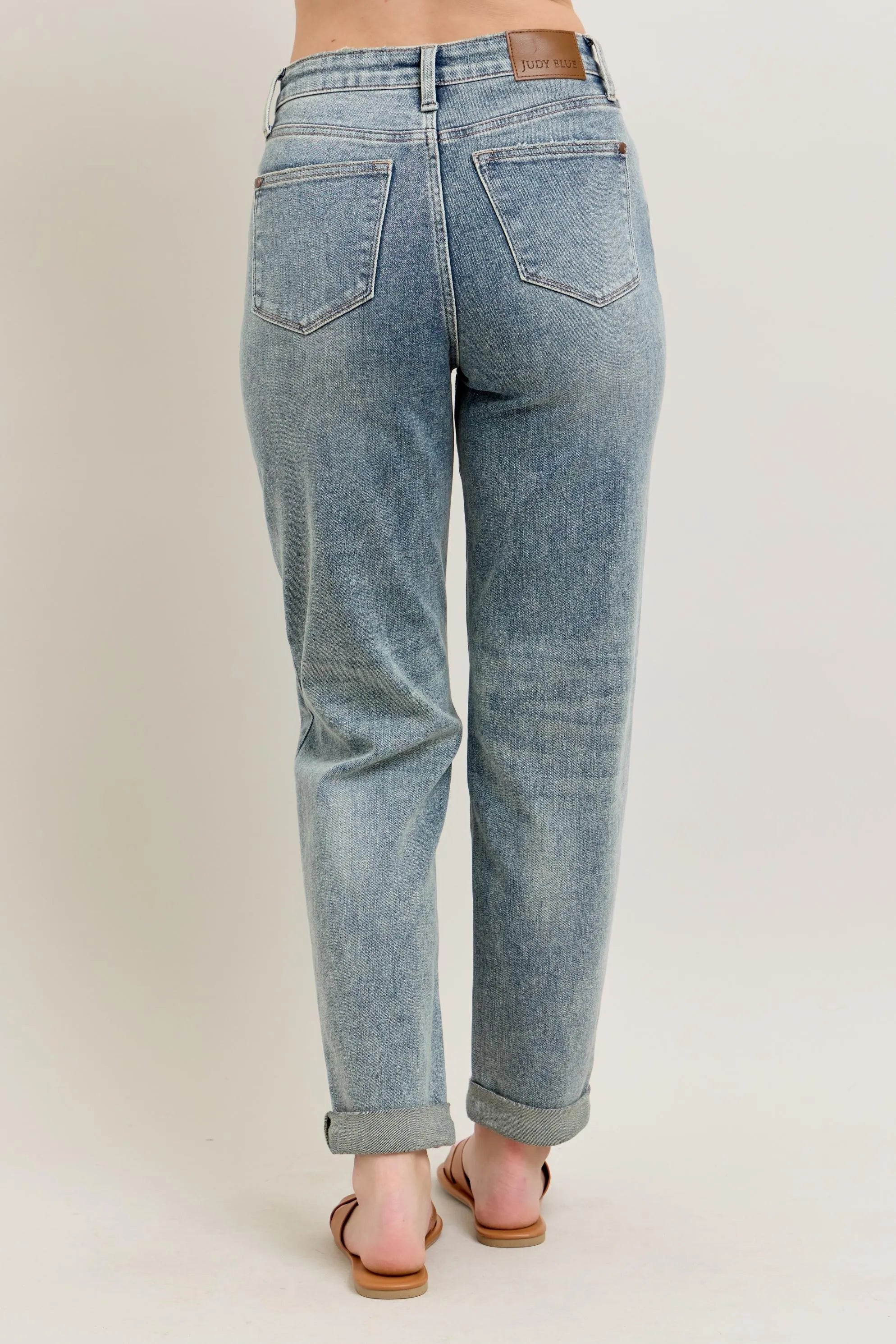 Judy Blue Full Size Hw Vintage Wash Double Roll Cuff Bf Jeans Plus Size OutfitFlow