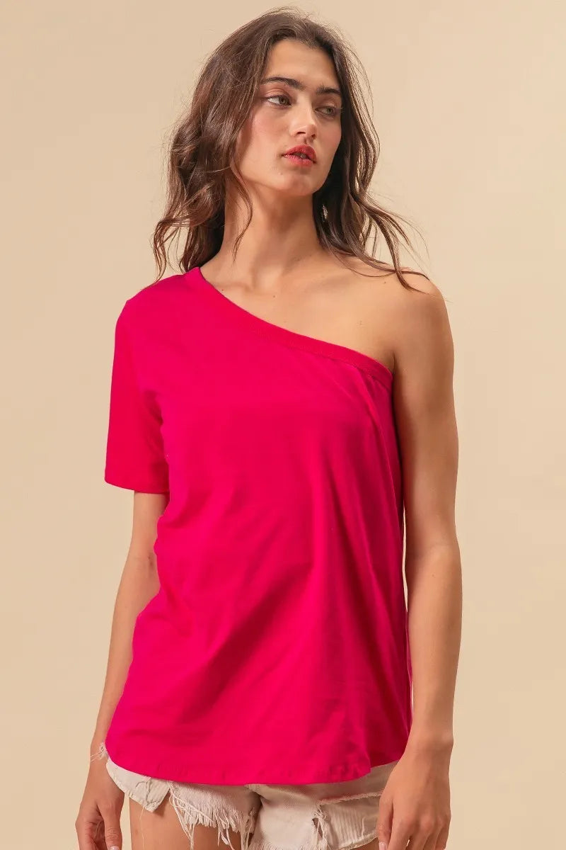 BiBi Cotton Span Knit One Shoulder Top OutfitFlow