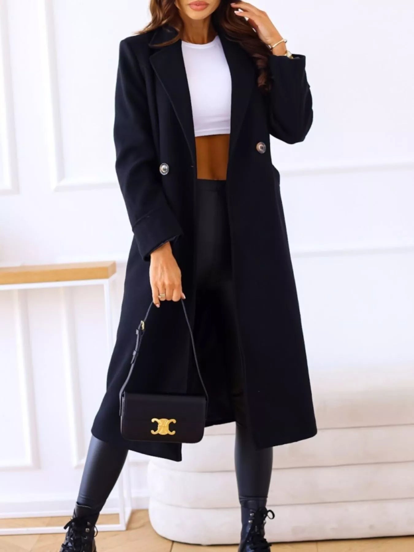Lapel Collar Wool Blend Overcoat OutfitFlow
