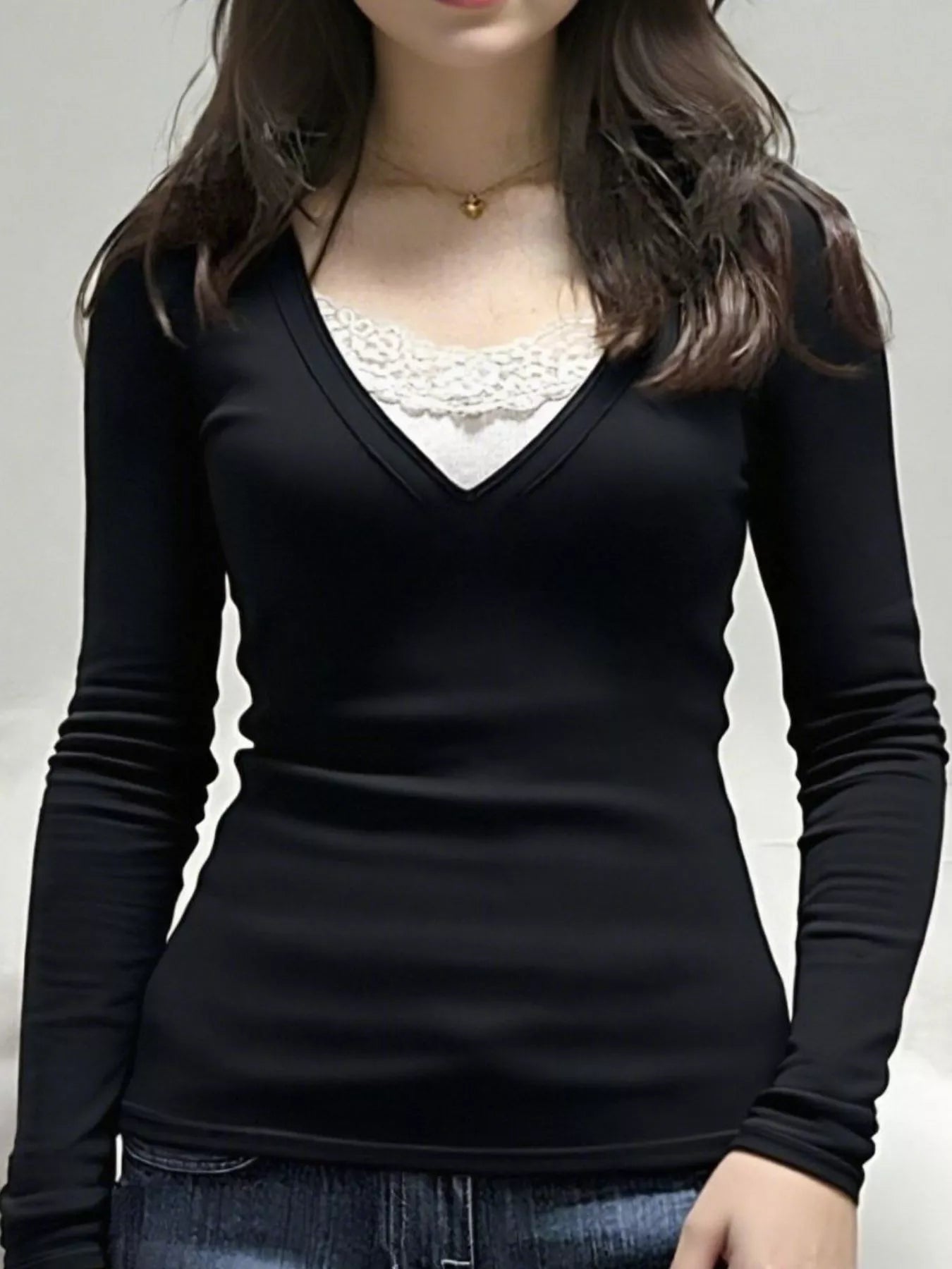 Long Sleeve T-Shirt with Lace Detail Trendsi