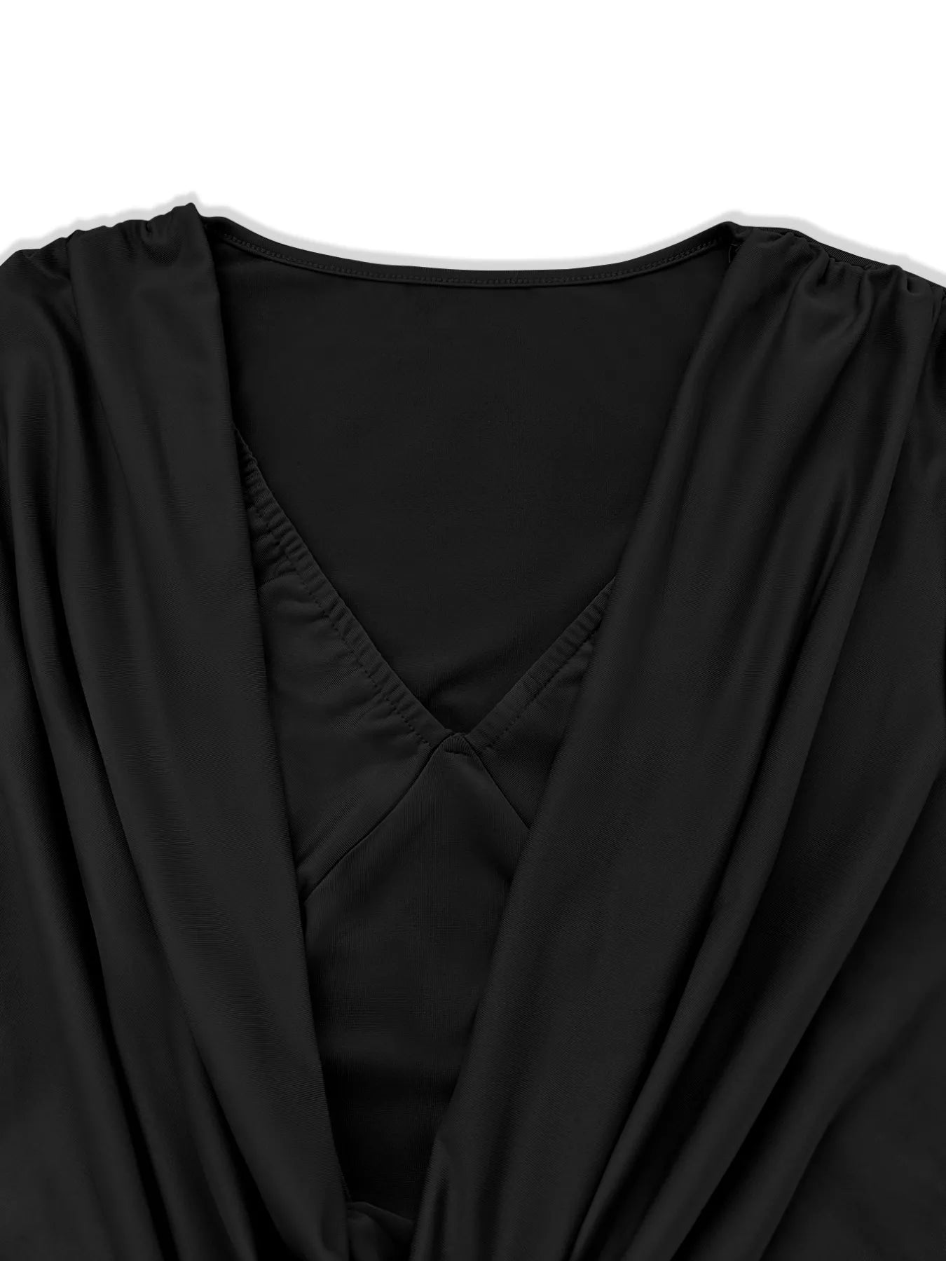 Draped V-Neck Long Sleeve Bodycon Mini Dress OutfitFlow