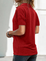 Zip Collar Short Sleeve Top OutfitFlow