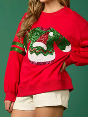 Christmas Sequin Santa Hat Holiday Sweatshirt OutfitFlow