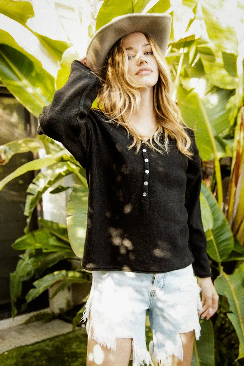 BiBi V Neck Sweater Top With Button Details OutfitFlow