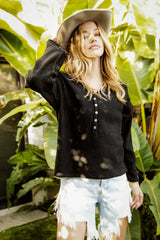 BiBi V Neck Sweater Top With Button Details OutfitFlow