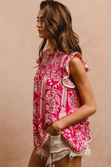 BiBi Printed Ruffle Sleeve Top OutfitFlow