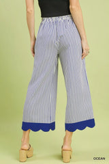 Umgee Stripe Scallop Hem Wide Leg Pants Trendsi