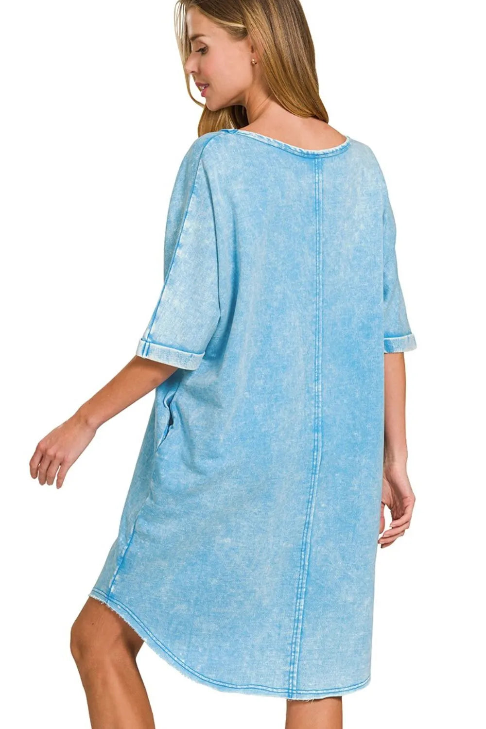 Zenana Acid-washed French Terry Tee Shirts Dress OutfitFlow