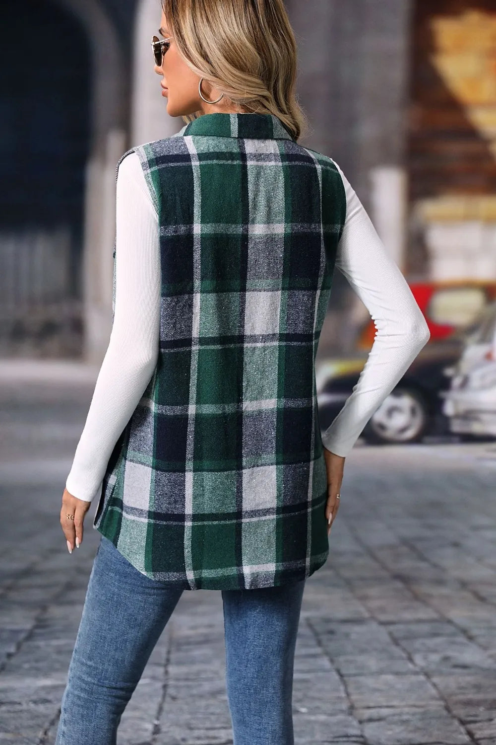 Plaid Button Up Vest Coat Trendsi
