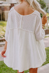 Openwork High Low Hem V Neck Oversized Top OutfitFlow