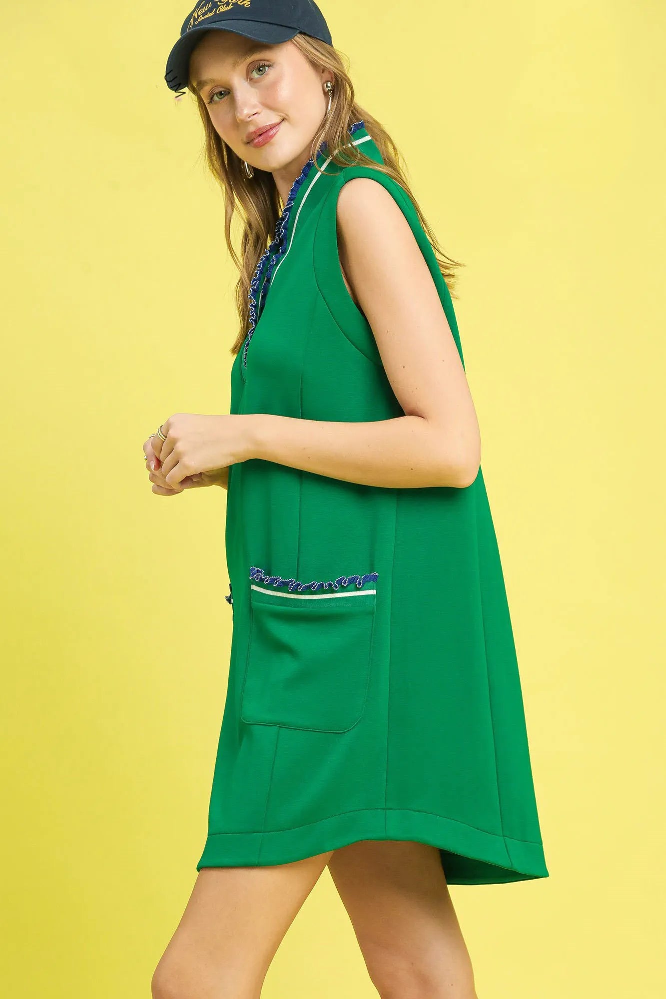 Umgee Frill Contrast Trim Sleeveless Mini Dress OutfitFlow