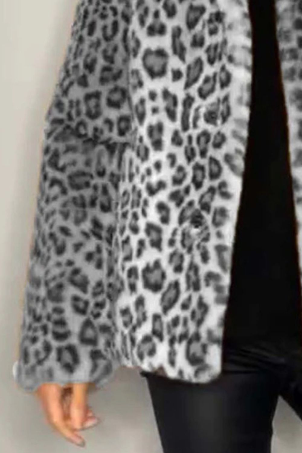 Outfit Flow - Full Size Leopard Furry Collared Neck Long Sleeve Coat