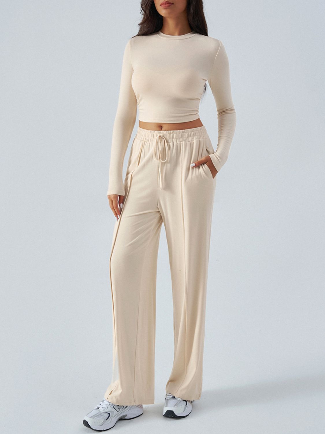 Devine Round Neck Long Sleeve Top and Pants Set