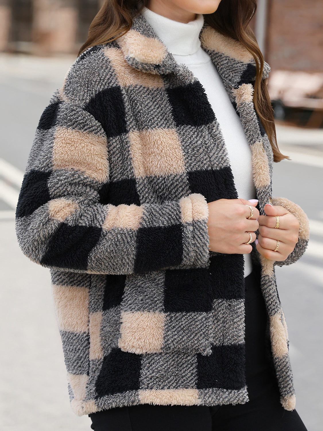 Outfit Flow - Button Up Drop Shoulder Fuzzy Jacket