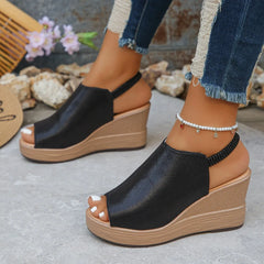 Peep Toe Wedge Sandals Black OutfitFlow
