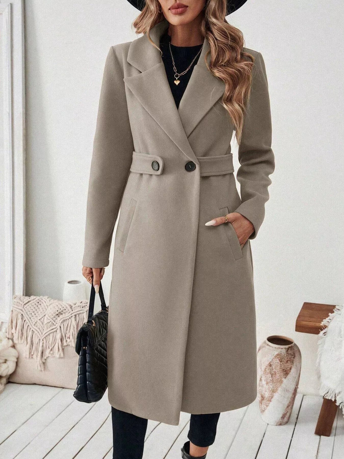 One Button Wool Blend Overcoat OutfitFlow