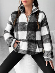 Full Size Plaid Sherpa Long Sleeve Sweatshirt Plus Size OutfitFlow