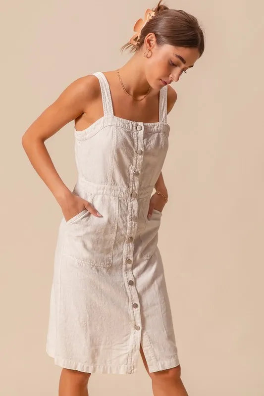 SO ME Button Down Pocket Front Pinafore Dress OutfitFlow