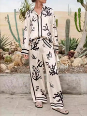 Printed Long Sleeve Shirt and Pants Set OutfitFlow