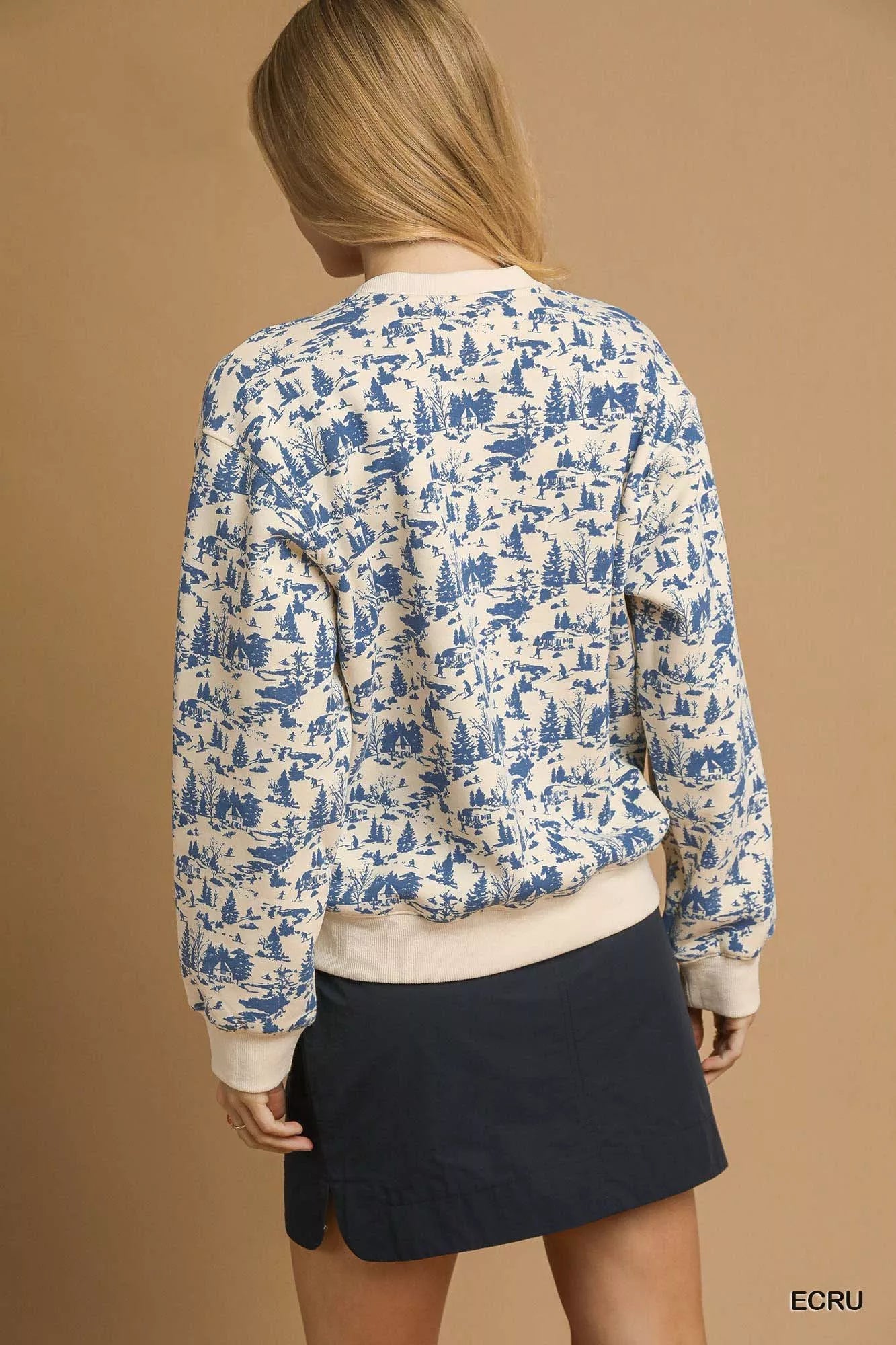 Umgee Scenic Print Cropped Sweatshirt OutfitFlow