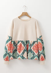 Printed Round Neck Long Sleeve Blouse OutfitFlow