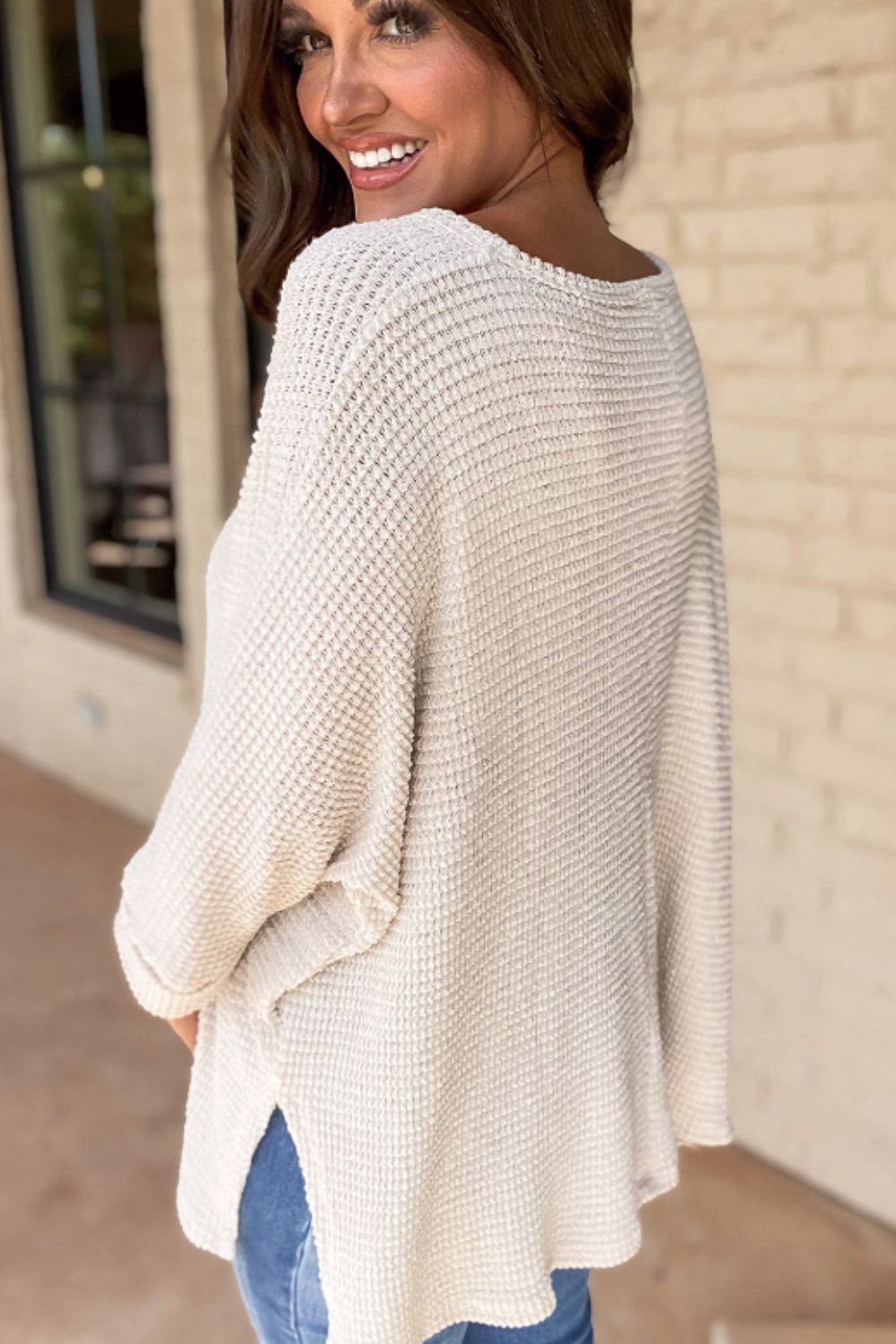 Outfit Flow - Side Slit V-Neck Long Sleeve Top